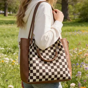 Women's Trending Checkered 2-Piece Handbag Set - Large Capacity Handbag, Crossbody Bags for Women, Versatile Fashion Accessory for Everyday Commuting