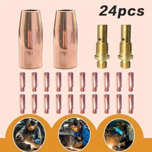 Mig Welding Gun Accessory 0.035" Kit for Lincoln Magnum 100L or Tweco Mini/#1 Mig Gun: 20pcs Contact Tips 11-35 0.035" + 2pcs Gas Nozzles 21-50 1/2" + 2pcs Gas Diffusers 35-50, 0.035 In