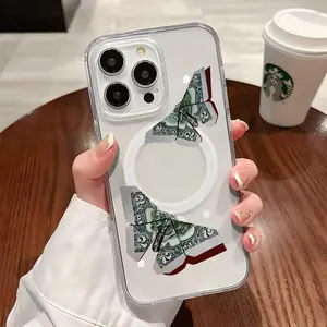 Money-Folded Butterfly Pattern Clear Wireless Charging Protection Shockproof Slim Magnetic Phone Case For iPhone 16 15 Pro Max 14 13 12 11 X Plus Y2K