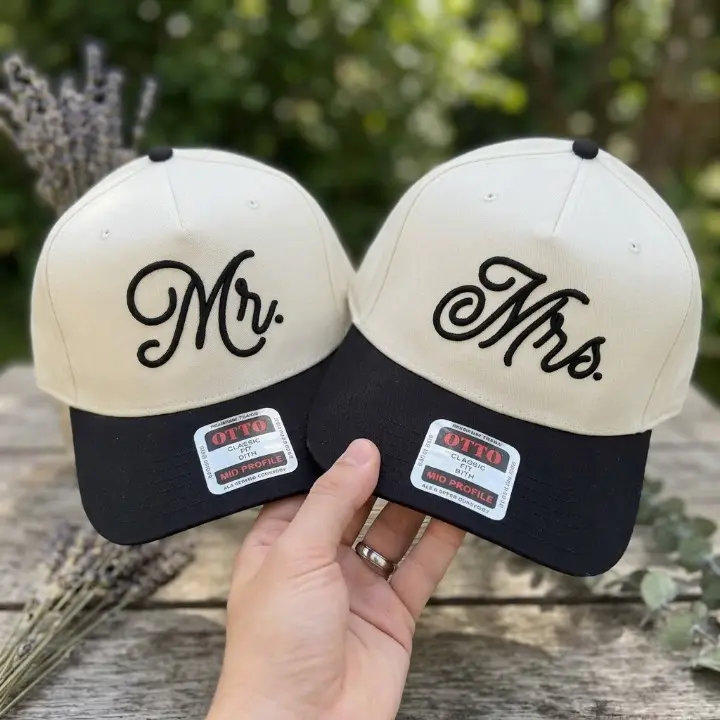 Mrs, Mr Hat Matching Embroidered Hat: Bride Groom Gift, Wedding Party