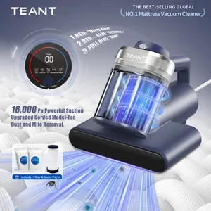 Teant Mattress Vacuum Cleaner for Dust Mites, 16Kpa Powerful Suction, LED Display & UV-C Light, 149°F Hot Air Sterilization & ith Aroma Tablet, Double-Cup Handheld Vacuum with HEPA Filter for Bed, Sofa, Pet Hair deep cleaner Lightweight s
