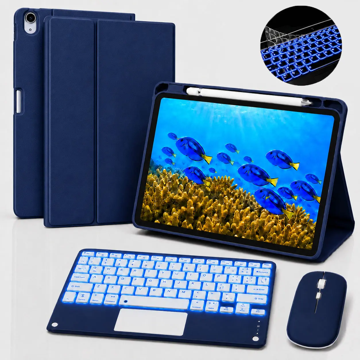 iPad Keyboard Case with Pencil Holder, 7-Color Backlit Detachable Bluetooth Keyboard with Multi-TrackPad & Mouse for iPad 11th Gen 11in (A16) 2025 & 10th Gen 10.9in