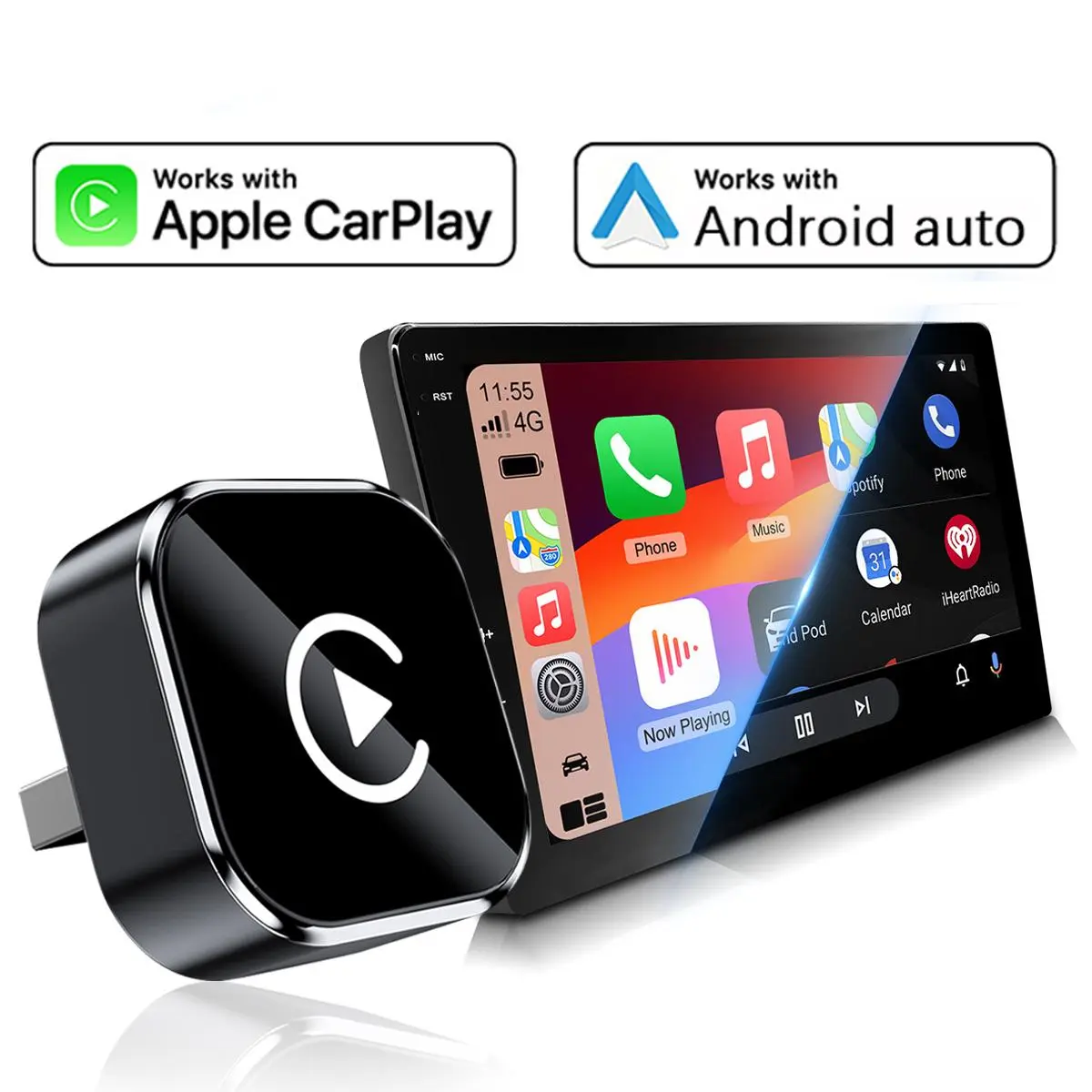 2 in 1 Wireless Apple CarPlay Adapter, for both Apple and Android,converts wired to wireless, suitable for factory wired CarPlay cars from 2017+ Black