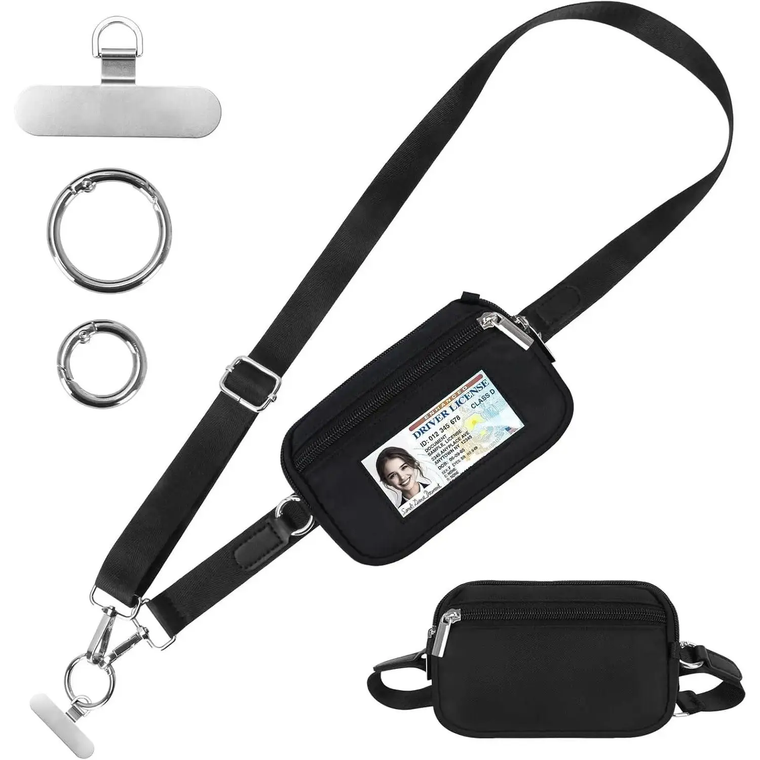 Crossbody Smartphone Wallet Phone Accessory - Adjustable Strap, Zippered Pockets, ID Window, Detachable Clips, Hands-Free Wrist Strap for Work, Walks | Mobile Phone Accessories