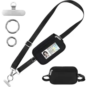 Phone Crossbody Wallet Lanyard Adjustable Wrist Strap with Zipper Pocket & ID Holder Detachable Clip for Hands-Free Use Ideal for Work School or Walks - Smartphone, Cellphone