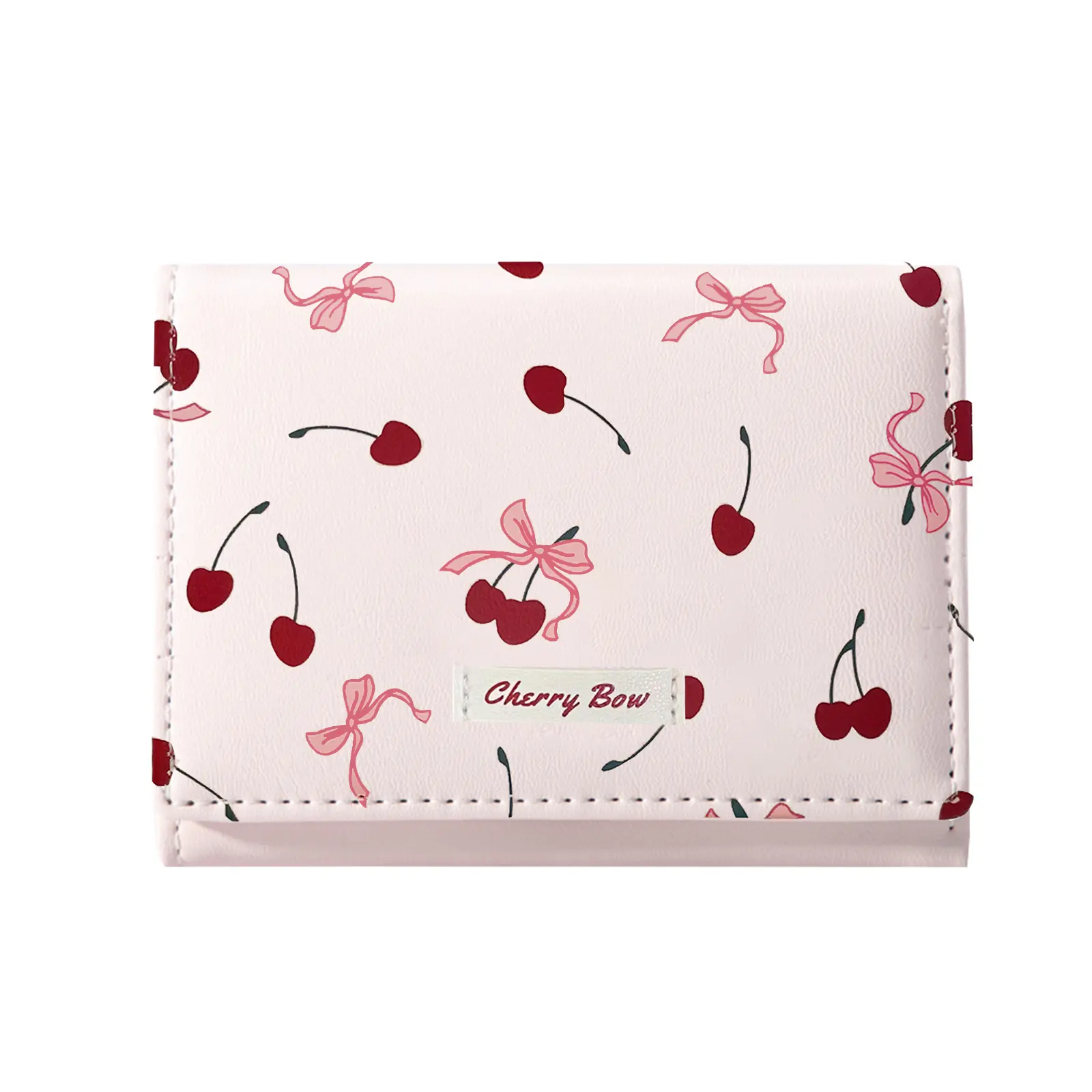 Cute Cherry Bow Prints Small Wallet with 7 Card Slots for Women Girls