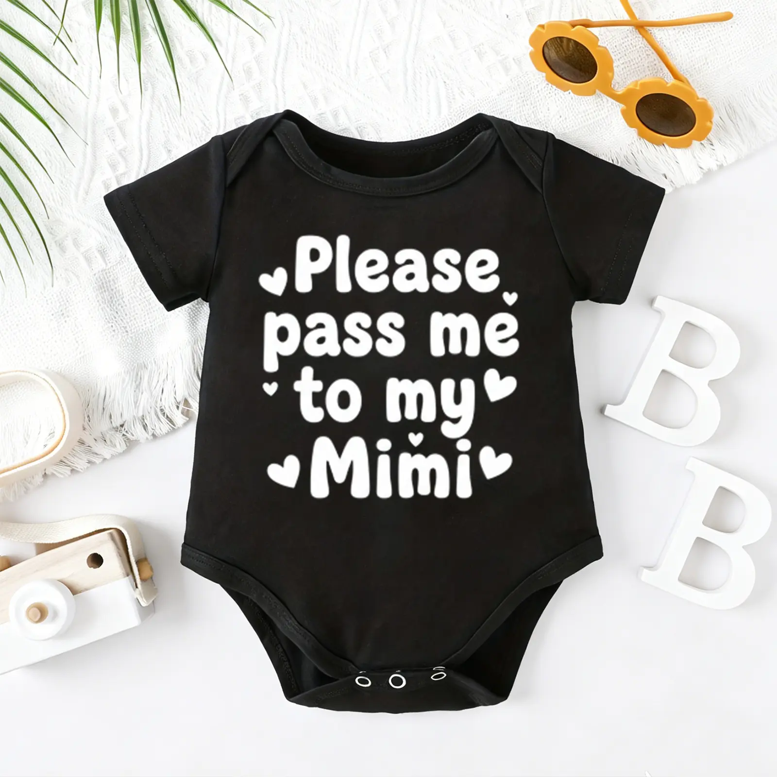 2026 Newborn Please Pass Me To My Mimi Baby Bodysuit, 100% Cotton Soft Short Sleeve Romper for All Seasons Funny Casual Onesie for Baby Boys & Girls – Perfect for Indoor & Outdoor Wear (0-2T) Baby Gift Outfit