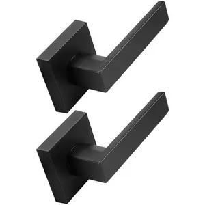 Matte Black Half Dummy Levers, Square Non-Turning Door Knobs for Left or Right Handed Doors, Interior Keyless Door Handle for Closet or Pantry (2 Pack, Single Side)