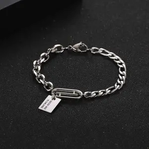 Titanium steel bracelet square brand engraved letter bracelet multiple lengths men and women daily wear gift