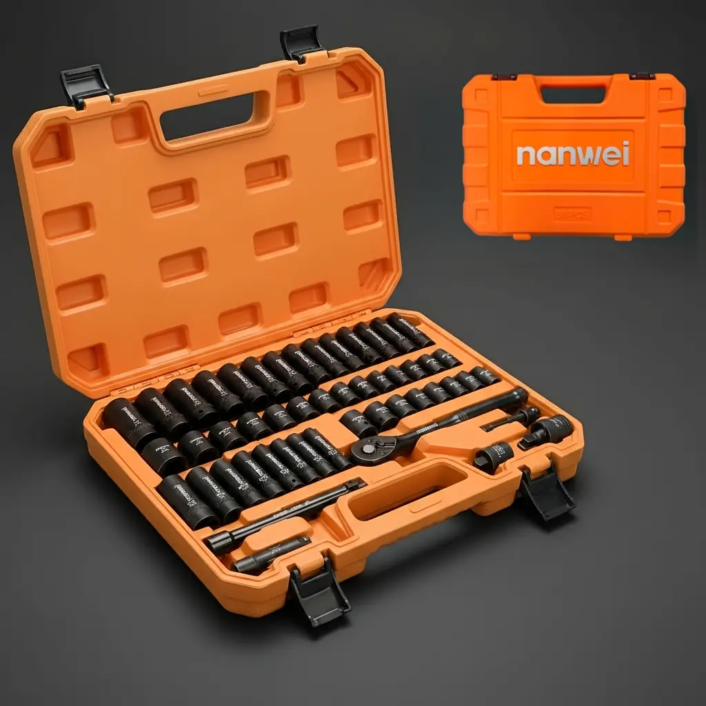 50-Piece 3/8" Drive Impact Socket Set,Standard SAE (5/16 to 3/4 inch) and Metric (8-22mm) Size,6 Point, Cr-V, 3/8-Inch Drive Ratchet Wrench, DriveExtension Bar, Impact Universal Joint
