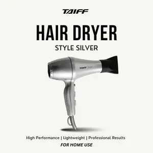 Taiff Style IonSense Silver Hair Dryer 1875W AC Motor Ionic Ceramic Technology 3 Heat Levels 2 Speed Settings Cool Shot Button 18m Swivel Cord Diffuser Attachment