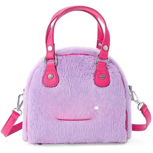 Womens Furry Bowling Bag Purse - Stylish Women's Handbag with Adjustable Strap, Spacious Interior