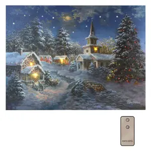 Battery-Operated Lighted Wall Art Winter Village Full Color Canvas with 20 Cool White 40 Color-Changing & 4 Amber LEDs Remote Control Included for Home Decor