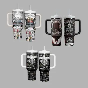 Vintage Supernatural TV Series 40oz Tumbler With Handle, 40oz Large Handle Mug, Hot & Cold Insulated Cup