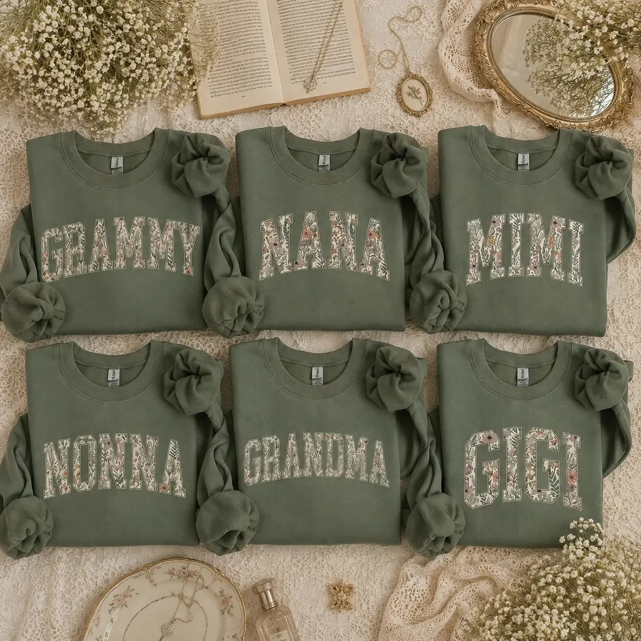 Personalized Grammy Nana Mimi Nonna Grandma Gigi Sweatshirt, Custom Family Name Crewneck, Floral Varsity Letter Sweatshirt, Matching Family Gift, Mother’s Day Gift - DPCLICK