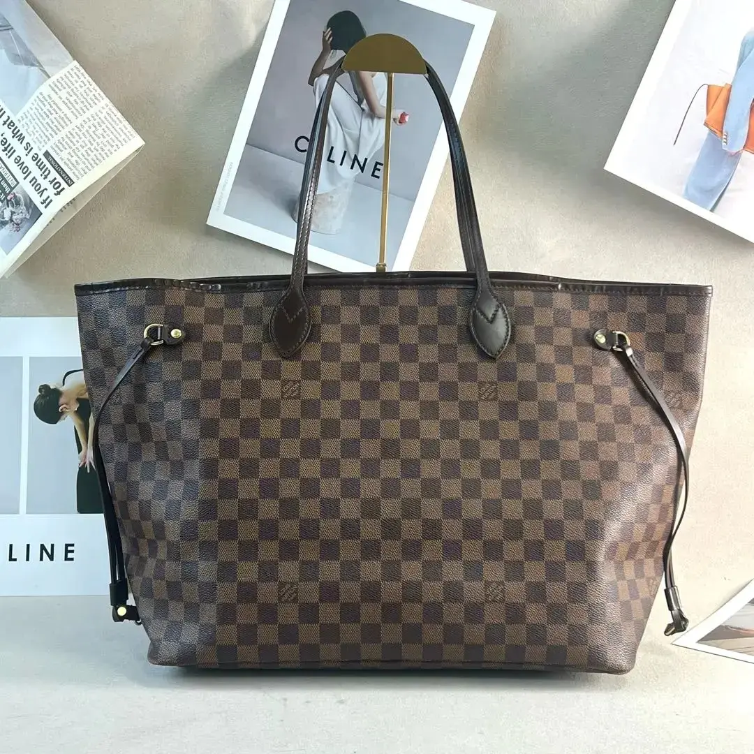 Pre-owned Louis Vuitton LV Neverfull Brown Checkered Coated Canvas with Cowhide Large Size 0804KI/C8357863146