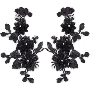 2 Styles Black Floral Embroidery Applique Vintage Beaded Sequin 3D Flower Rhinestone Ornament Patches Sew On for Dresses Gowns Bags Jeans Shirts Sewing Supplies