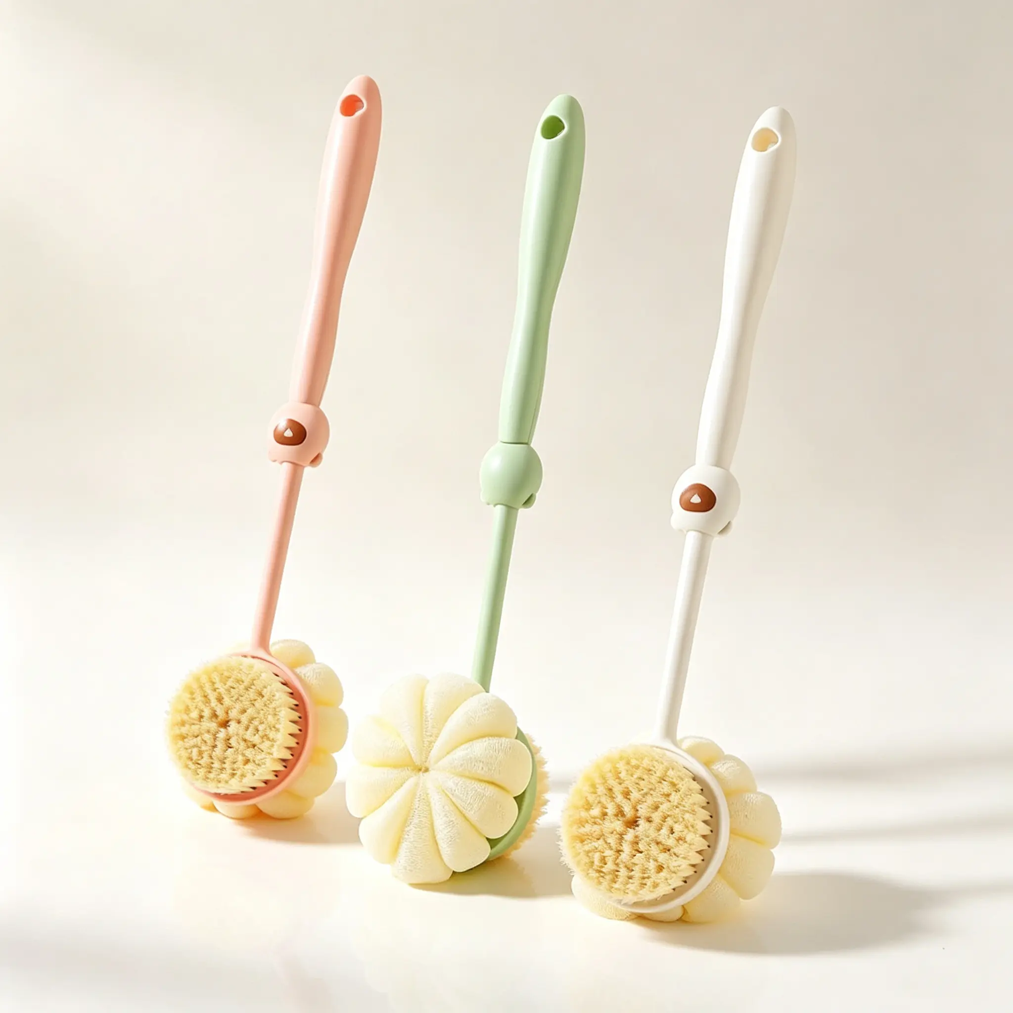 3-Piece Long-Handled Bath Accessories Set - Exfoliating Back Scrubber, Massaging Body Brushes for Back/Legs/Feet, Gentle Care Shower Necessities, Sensitive Safe for Summer Use