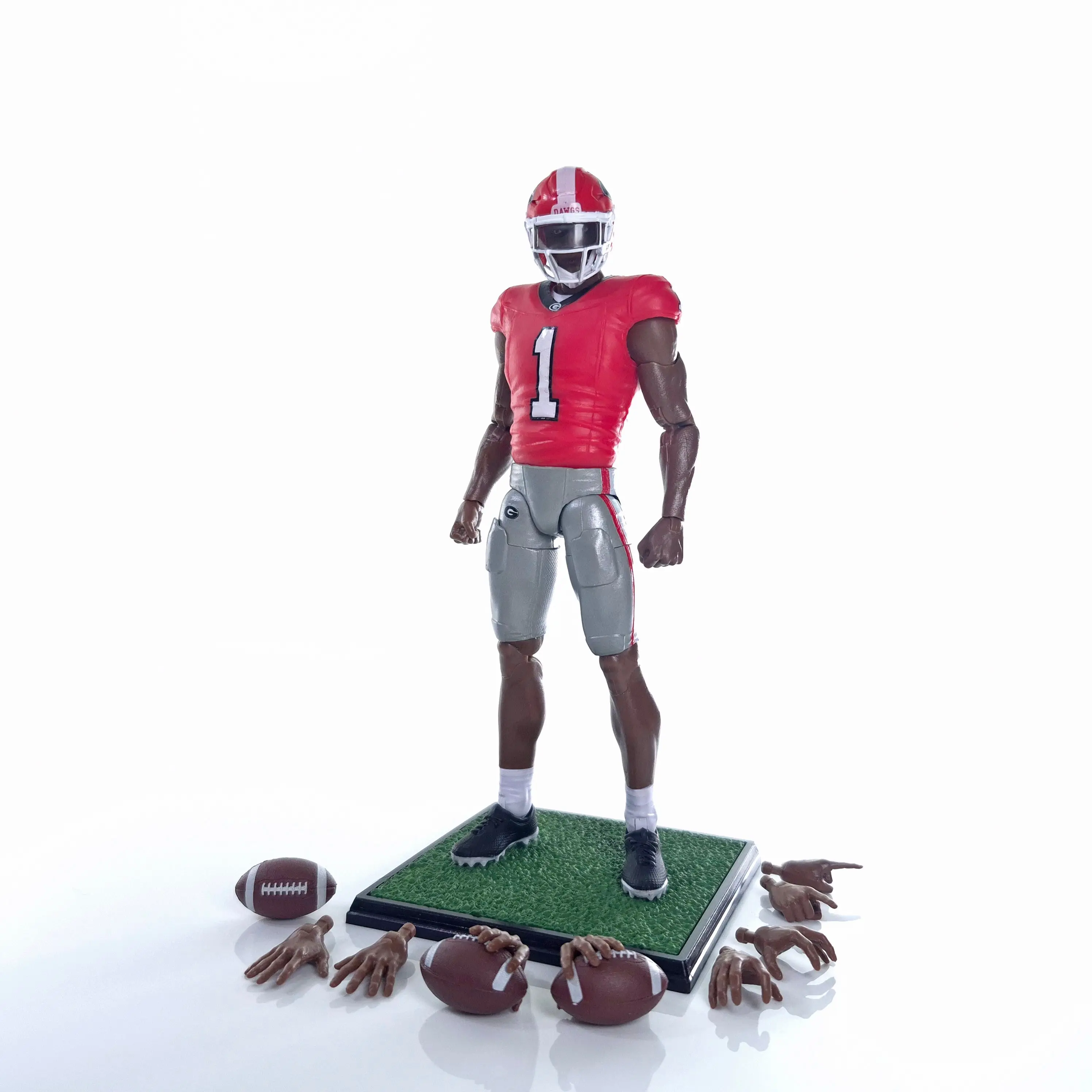 Officially Licensed by University of Georgia New Single #1 Collegiate Legends Collectibles Action Figure - 6-inch Full Articulation, Display Stand, 4 Interchangeable Hand Sets, Detailed Football Accessory for Georgia Pride Sports Collectors