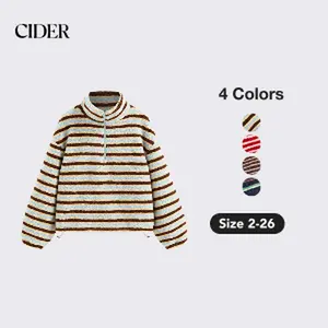Cider Fleece Stripe Stand Collar Drawstring Half Zip Oversized Sweatshirt [LIVE ONLY]