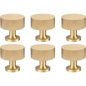 6pcs Solid Brass Cabinet Knobs Pulls for Cabinet Drawer Dresser, Modern Gold Handles with Brushed Brass Finish, Size 1"x1"/25mmx25mm