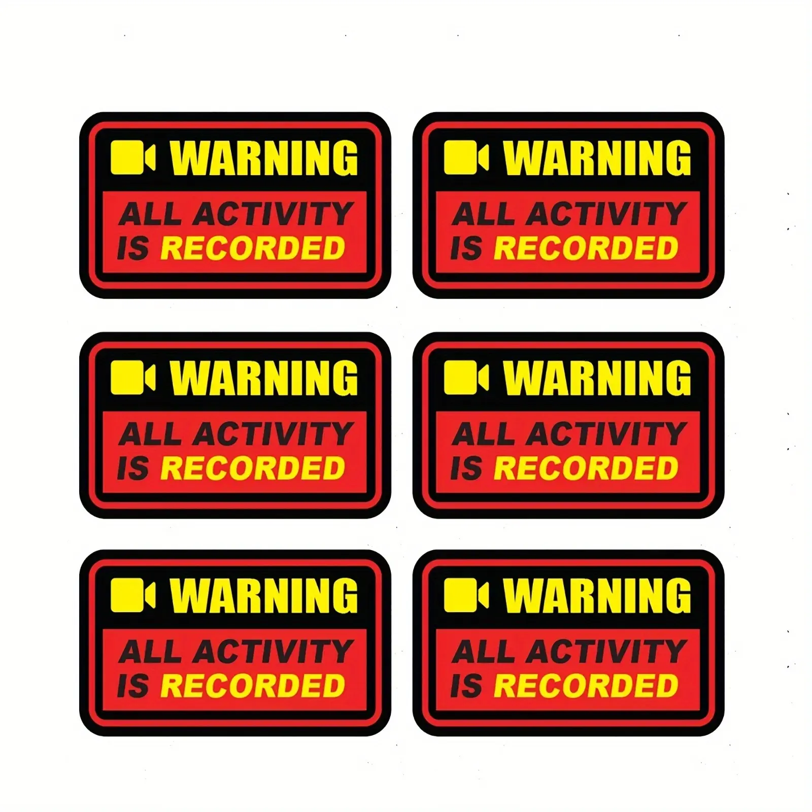 6PCS/SET Cool Safety Warning Logo Sticker For Stationery, Carry Bags, Safety Small Items "WARNING ALL ACTIVITY IS RECORDED" Warning Decor Daily With Eye-Catching Safety Texture Details Convey Love For Safety Warning Style Inject Safety