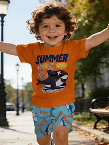 Summer Shark Digital Print Toddler Short Sleeve Set, Baby Casual Kids' Wear, T-Shirt Suitable for Daily and Outdoor Activities, 100% Polyester, Perfect Gift for Infants and Toddlers!