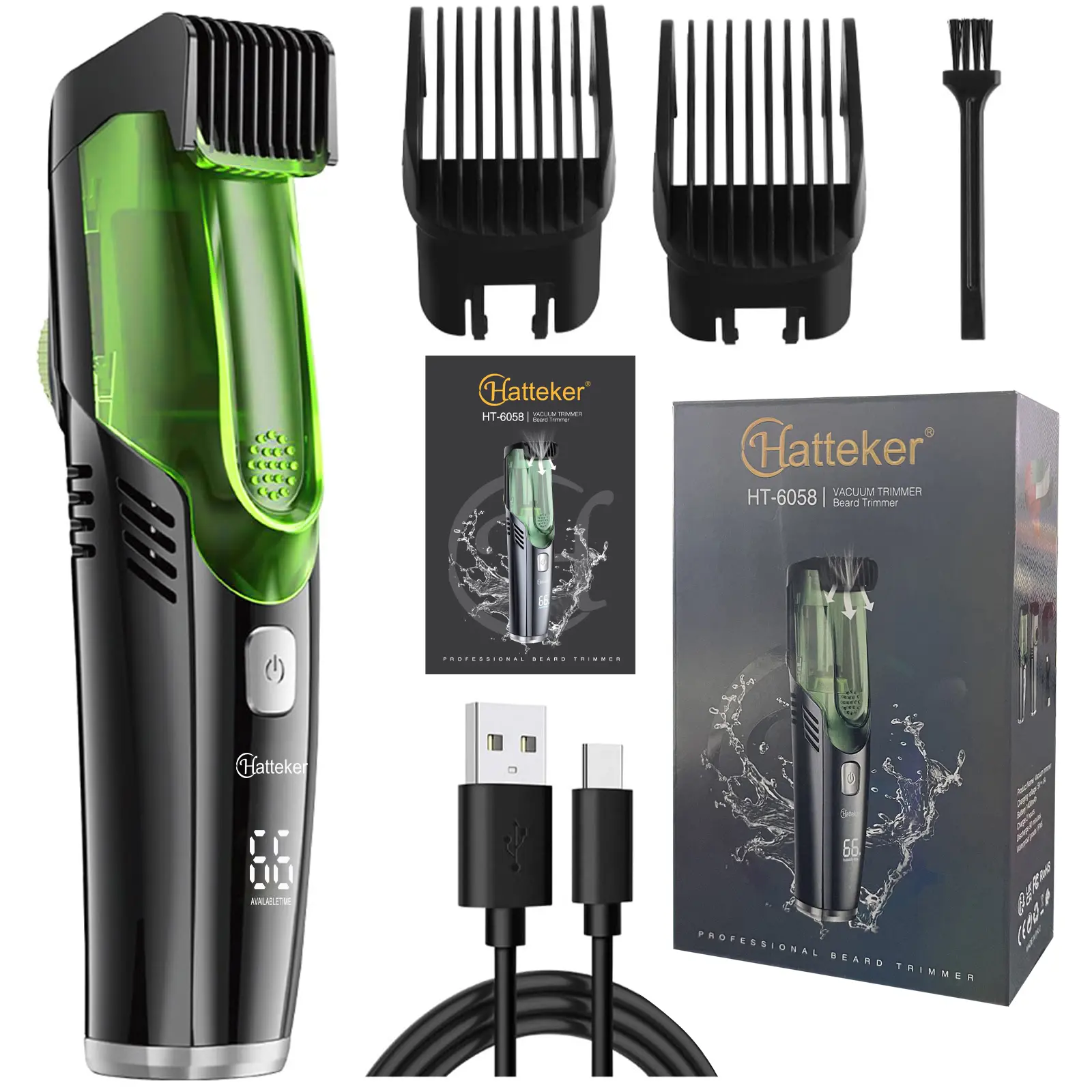 Beard Trimmer for Men Vacuum Mustache Trimmer for Less Mess -IPX6 Waterproof- Rechargeable Electric Beard Cutting Kit with Adjustable Length Comb- Built-in Vacuum for Sideburns, Stubble