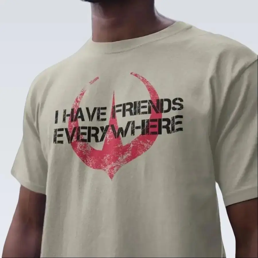 Menswear Casual Short-Sleeve T-Shirt - Unisex 100% Cotton Classic Fit Top, Rebel Alliance Inspired Minimalist Sci-Fi Graphic Tee, Gift for Friends, Soft Comfortable "I Have Friends Everywhere" Design