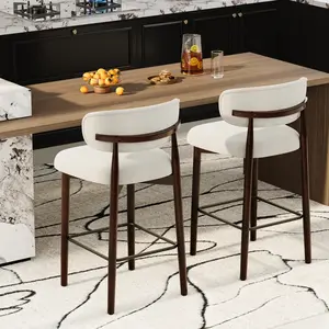 Bar Stools Set of 2/4, 26″ Counter Height Bar Stools with Wood Legs and Back, Modern Upholstered, Kitchen Bar Stools for Kitchen Island Dining Room Bar