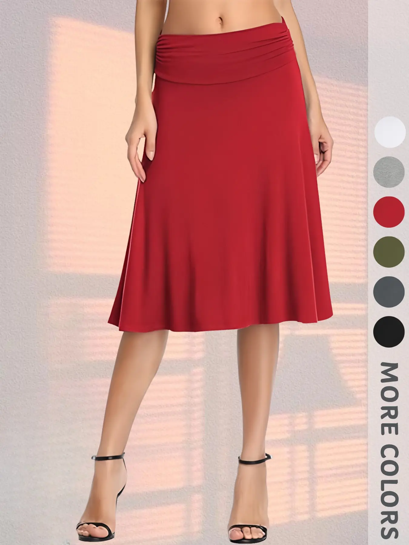New Women's Solid High-Waisted Midi Skirt Fit, Elastic Waistband Pleated Design, Formal Elegant Skirt, Elegant Fashionable Chic Office Date Dress, Versatile Skirt Bottom