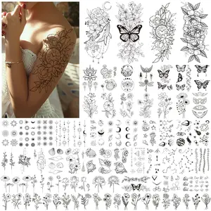 61 Sheets Sexy Tiny Flowers Temporary Tattoos for Women Girls, 275 Styles Fake Tattoos Stickers, Black Tattoo for Adult Long Lasting Realistic