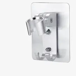 Aluminum Handheld Shower Head Holder Wall Mount Bracket with 2 Hooks, Adjustable Sturdy Construction Super Glue No Drill Installation Bathroom Accessories, Shower Equipment, Wall Mounted, Dual Hooks