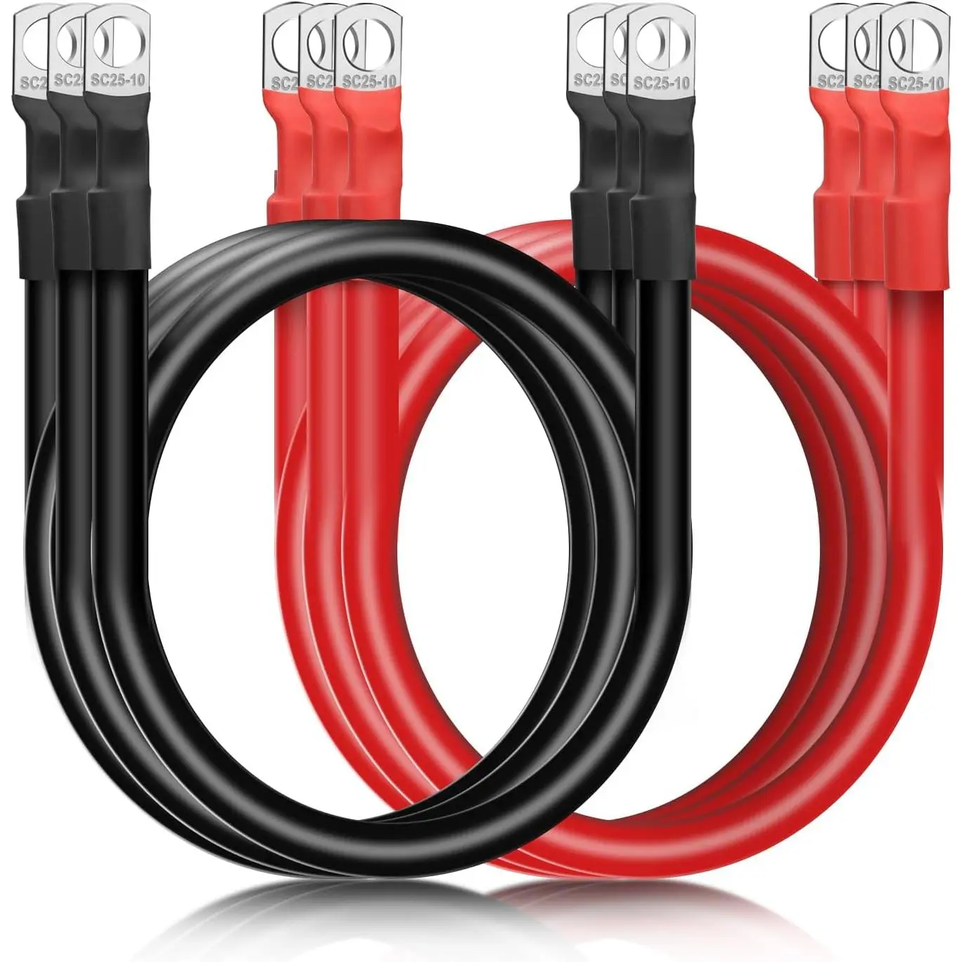 6 PCS 4AWG Gauge Durable Pre-Terminated Battery Cables Set, 30cm/12in Easy-to-Install Marine Inverter Cables with 3/8" Tinned Copper Lugs, for Solar & Most Vehicles Use, Thoughtful Gift for Car Owners for Personal Use