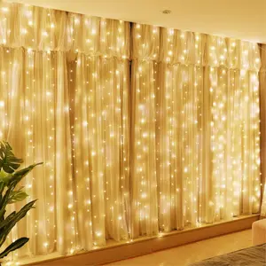 300LED Fairy Curtain Lights, 9.8x9.8Ft Warm White USB Plug in 8 Modes Christmas,Mothers Day  String Hanging Lights with Remote for Bedroom, Indoor, Outdoor, Weddings, Party