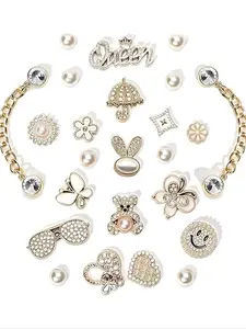 Women's Pearl Flower & Crystal Rhinestone Shoe Charms Set, Cute Party Decorations, All Seasons Accessory, Tiktok Shop Friday, Rhinestone Shoes Charms