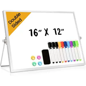 16" x 12" Double-Sided Portable Desktop Dry Erase Whiteboard with Stand for Office Home School