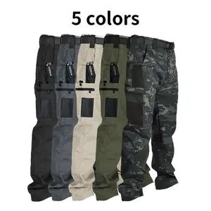 Men’s solid color camouflage print zippered waterproof tactical work pants, no waistband, regular fit sports pants, durable autumn pants, wear-resistant outdoor men’s pants, take one size larger men’s trousers camo print cargo pockets operator pants