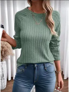 Women's Casual Long Sleeve Knit Top, Round Neck Design, All Seasons Wearable Slim Fit Style, Perfect for Daily & Layering