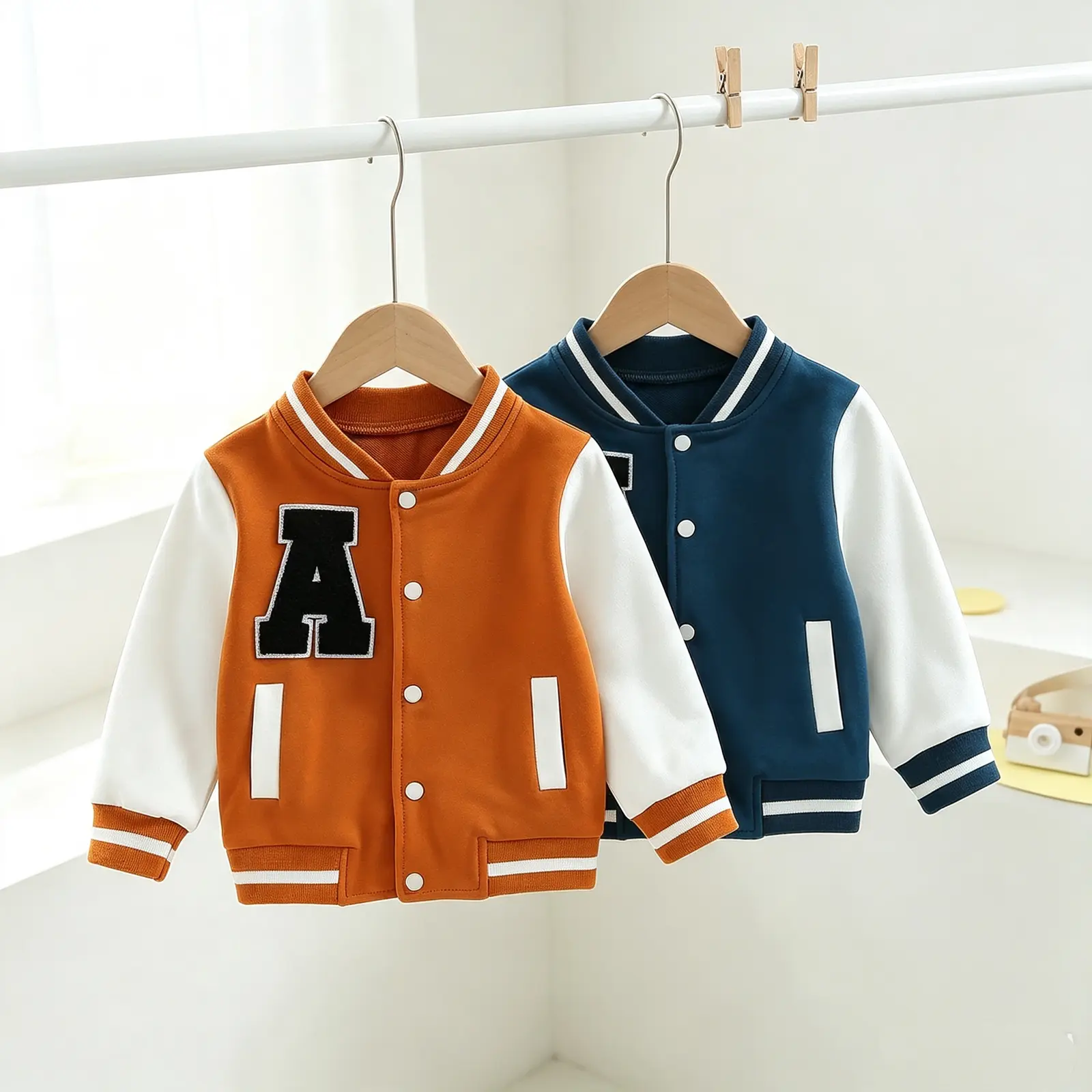 Kids Boys Girls Baseball Jackets Toddler Letter Pattern Contrast Color Long Sleeve Buttons Front Coat Autumn Winter Outerwear