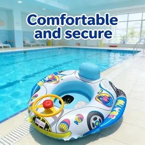 2026 Upgraded Baby Police Car Swimming Ring, Pool Float, Pool Floaties, Inflatable Pool Floaters, Fun Steering Wheel Inflatable Boat, Anti-Tip Safety Design, Infant Water Toy, Blue, 6-36 Months