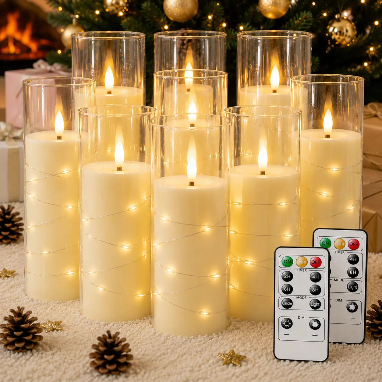 Flameless Candle with Remote Timer – 9 Flickering Acrylic Battery Operated LED Pillar Candles with Embedded Star String for Christmas, Wedding, Home Decor, and as a Gift Led Candler Led Decoration Lamp Back to School Summer Sale Deals