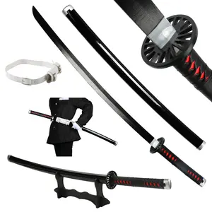 41 inches Anime Bamboo Wooden Demon Slayer Cosplay Sword Kamado Tanjiro Swords with Belt & Holder Stand Display for Halloween Cosplay Role Playing Collection
