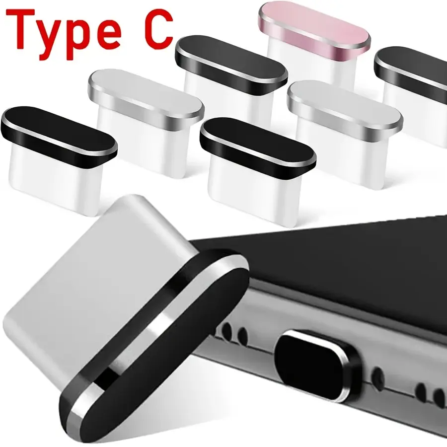 6 Metallic Type-C Smartphone Port Protectors Set, Universal Fit Aluminium Alloy Dustproof Cover, Premium Non-Recycled Material Accessories with Smooth Cut Surface & Solid Texture, Bagged with Protector