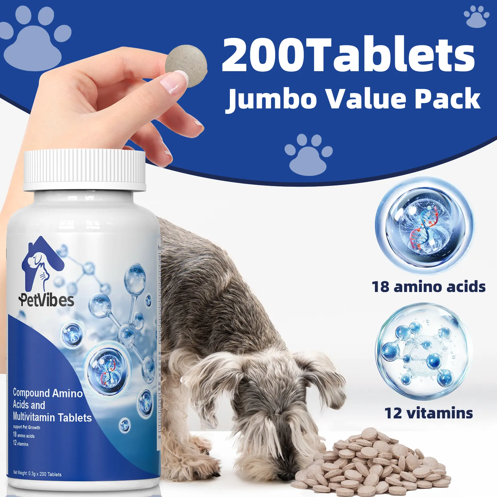 200 Tablets 12 In1 Multivitamin Tablets Joint, Digestion & Immune Support For All Dogs & Cats! 200 Tablets