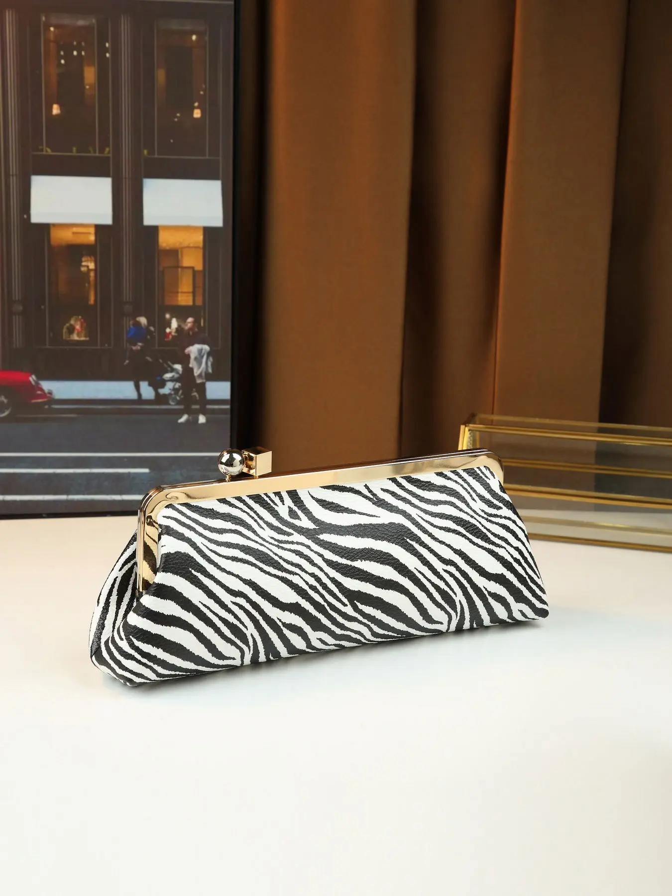 Women's Large Capacity Flap Shoulder Bag, High-End Round Ball Metal Clip French Bread Bag, Evening Business Style, Elegant Shoulder Bag, Dinner Shoulder Bag, Single Strap Handbag, Classic Shoulder Bag