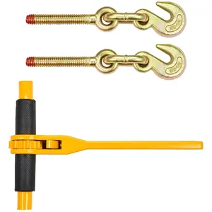 VEVOR Chain and Binder Kit, TikTokShopBlackFriday, 3/8"-1/2" Ratchet Load Binders 9200 lbs Working Load Limit, 3/8" x 10' G80 Chains with Grab Hooks, Ratchet Binders and Chains for Truck, Tie Down, Hauling, Towing, 2 Set