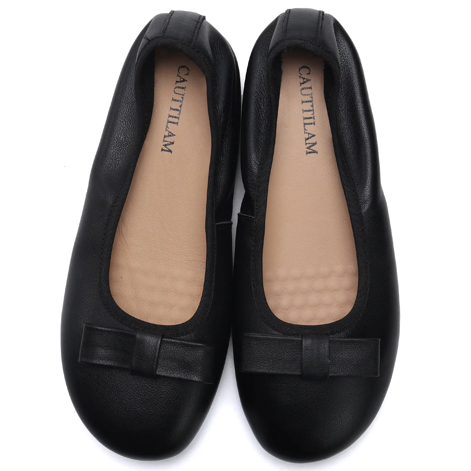 Women's Wide Toe Box Leather Ballet Flats, Genuine Leather Dress Shoes with Arch Support, Comfortable Round Toe Slip On Office Walking Shoes for Ladies