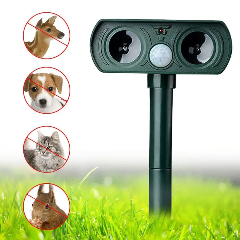 2-Pack Solar Ultrasonic Animal Repellent with Flashing Lights - Deer and Rabbit Repellent, Deters Squirrels & More, Easy Installation, Durable, for Yd/Garden/Farm, Solar Animal Repellent Outdoor, Rabbits