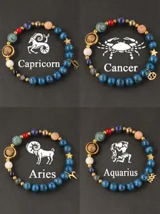 Crystal bracelet with zodiac beads, unisex, fashionable jewelry gift idea, trendy accessory, perfect birthday present.